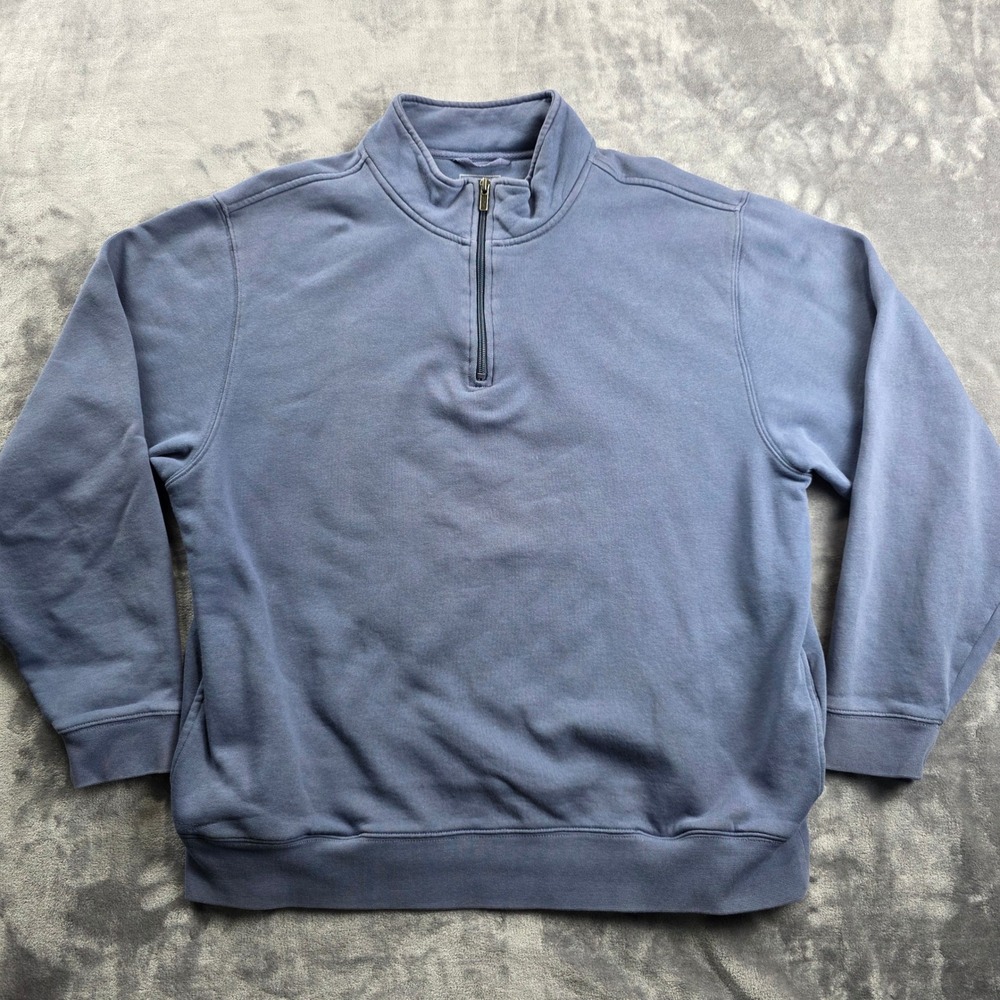 LL Bean Quarter‎ Zip Sweatshirt Mens Large Blue Gray Traditional Fit 254673